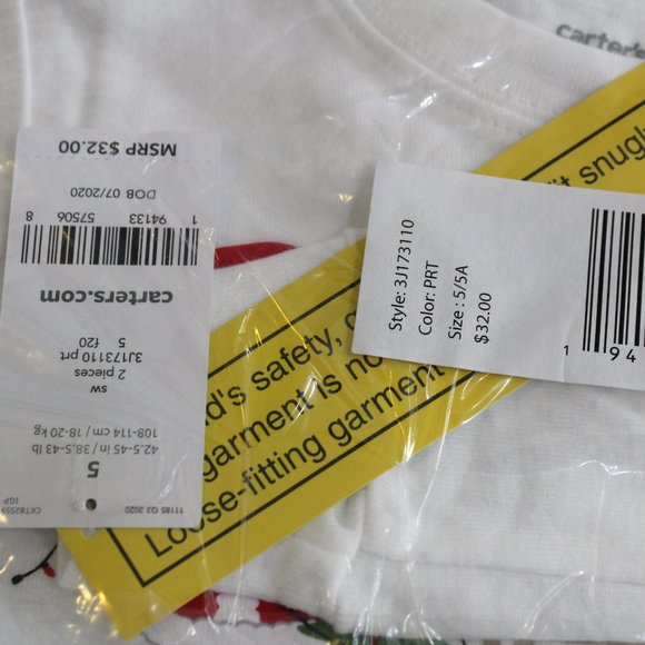 Carter's Boy Girl Fleece Pajama Set Size 5 Red Buffalo Plaid Christmas - Picture 6 of 6